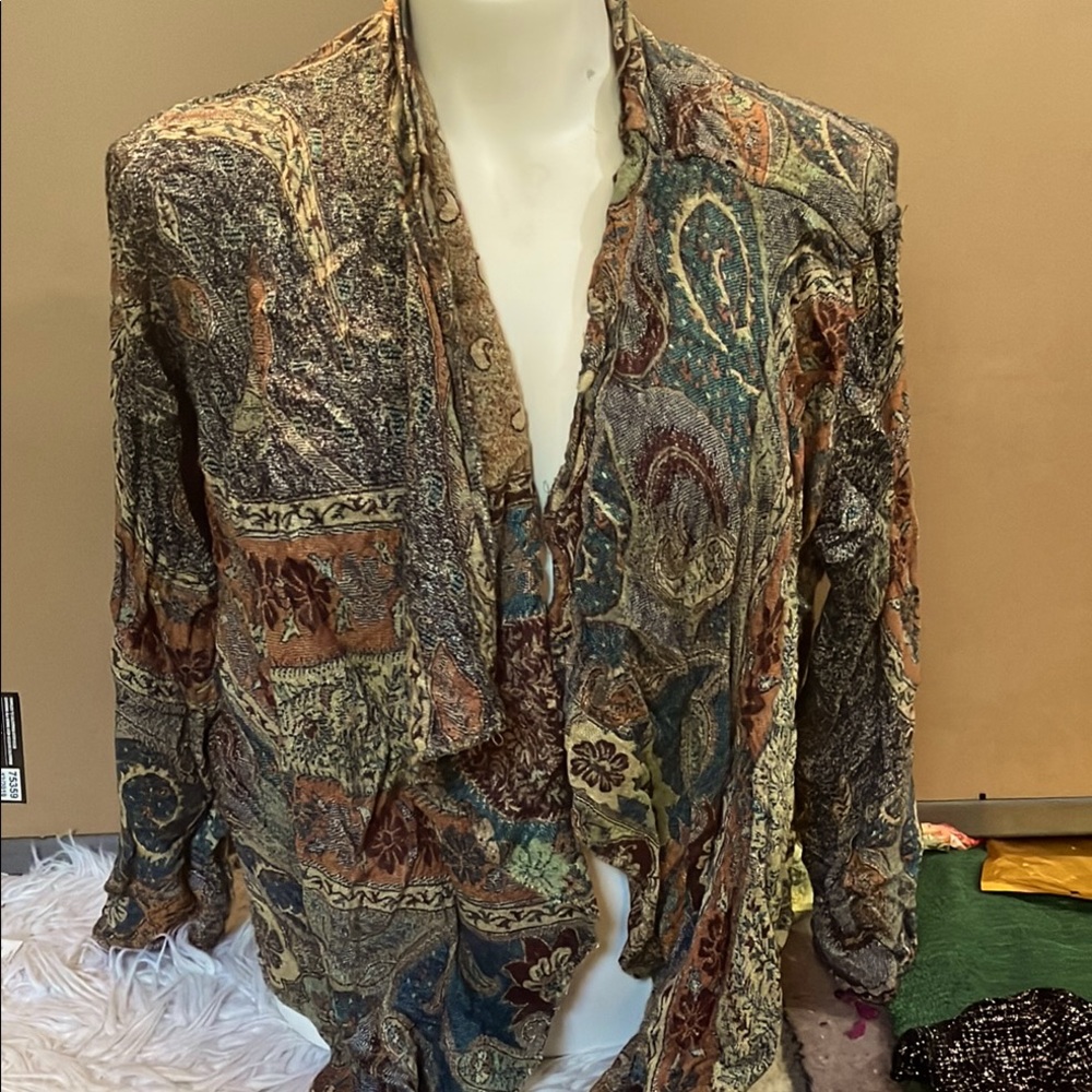 Boho Patchwork Paisley Open Cardigan - Multicolor
